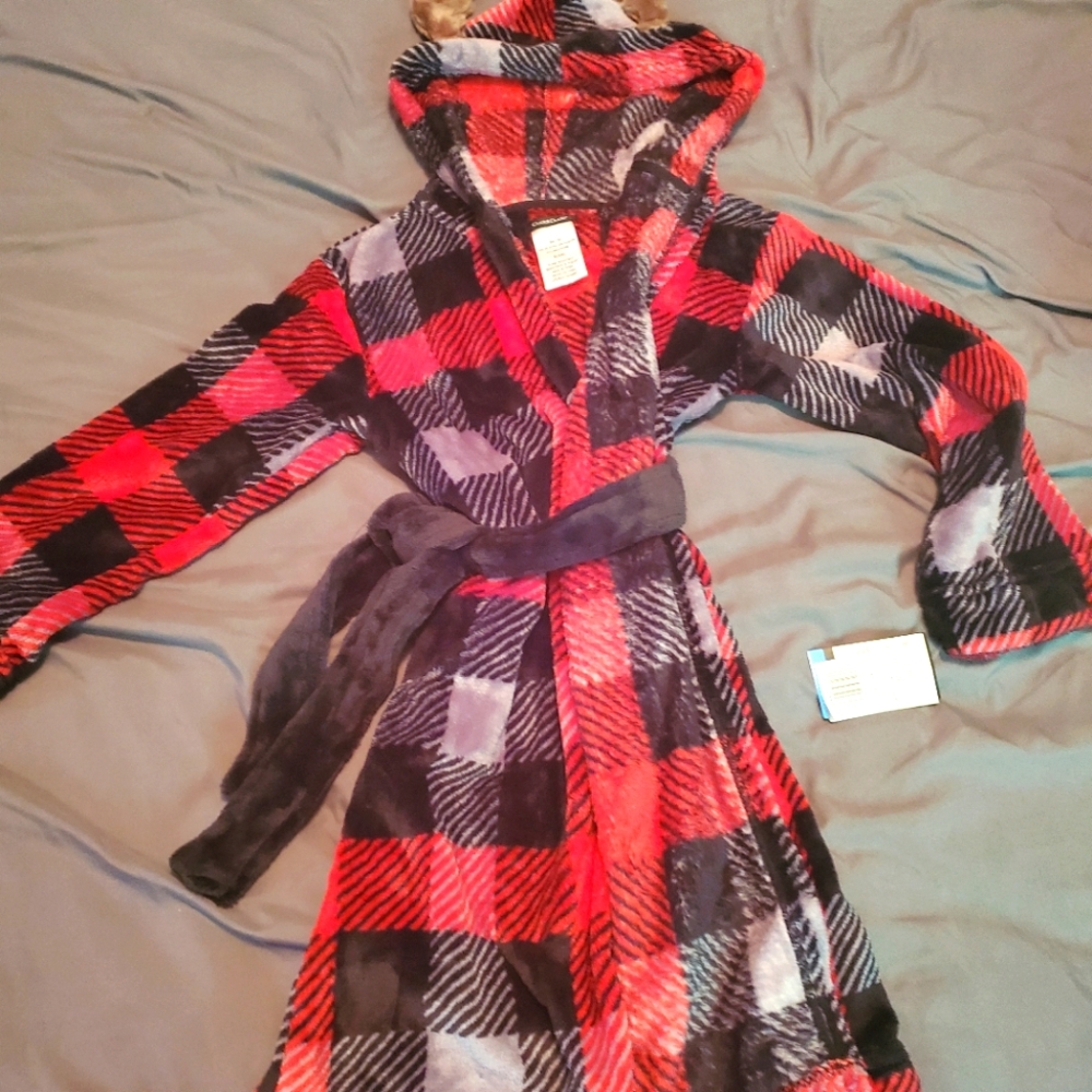Boys Plaid Robe with "antler" hood